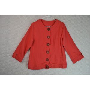 Neon Buddha Women's Large Orange 3/4 Sleeve Button Up Knit Jacket